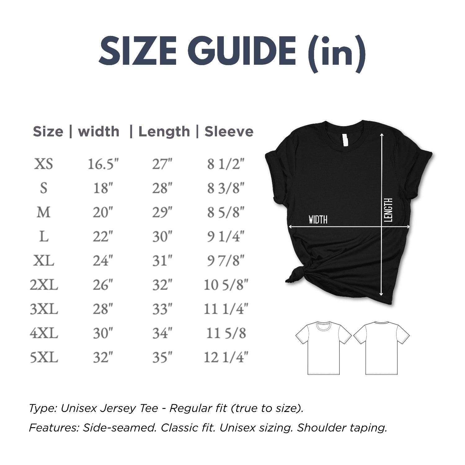 Size guide for the displayed top. The top is available in 9 sizes, from extra small to five XL, and it fits true to size.