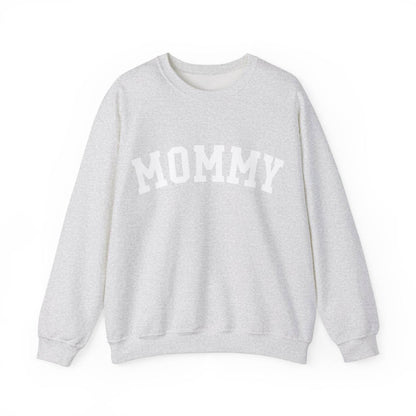 The perfect gift for mom. Our Mother’s Day special. Our crewneck sweatshirt. The color of the shirt is ash, and in big white varsity letters it says MOMMY on the chest. It’s available in six sizes, ranging from S to 3XL. 