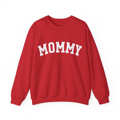 The perfect gift for mom. Our Mother’s Day special. Our crewneck sweatshirt. The color of the shirt is red, and in big white varsity letters it says MOMMY on the chest. It’s available in six sizes, ranging from S to 3XL. 