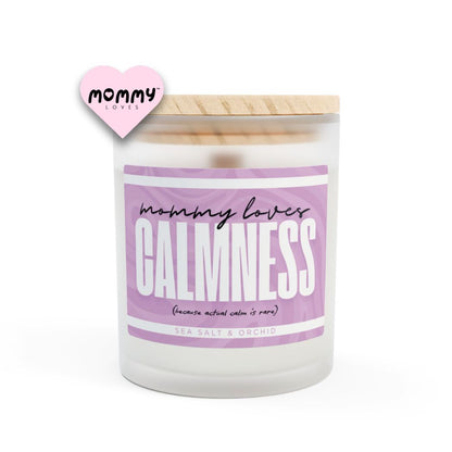 The perfect gift for mom, especially for mother's day. A frosted glass scented candle, with a wooden lid. The glass vessel is 11 oz, and the wax is 9oz. Burning time is around 50 hours. The label is beautifully designed in light pink colors, and it says: Mommy Loves Calmness. Underneath, in between brackets it says: because actual calm is rare. A funny, yet original gift for mom! The fragrance is sea salt and orchid. Super relaxing.